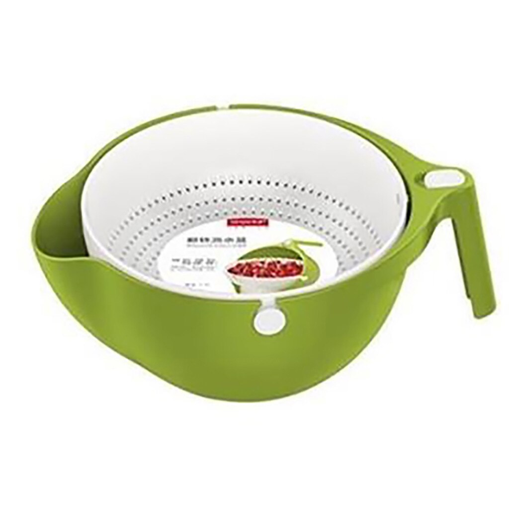 Double Drain fruit Basket Bowl Washing Kitchen Strainer Noodle Vegetable Fruit storage basket panier de rangement: Green 