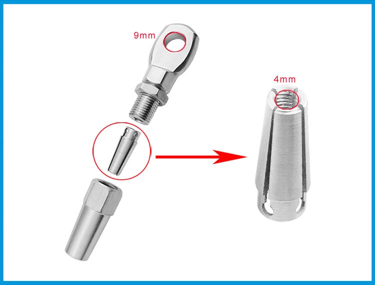 Marine Grade 316 Stainless Steel 4mm Swageless Eye Terminal Wire Cable Rope DIY Fitting Rigging Hardware Balustrade kit