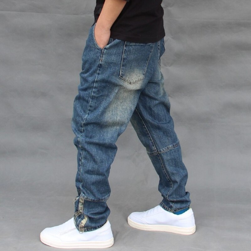 Pantalones vaqueros bombachos holgados para hombre, ropa de calle estilo Hip Hop, con cremallera, elásticos, a la , de verano