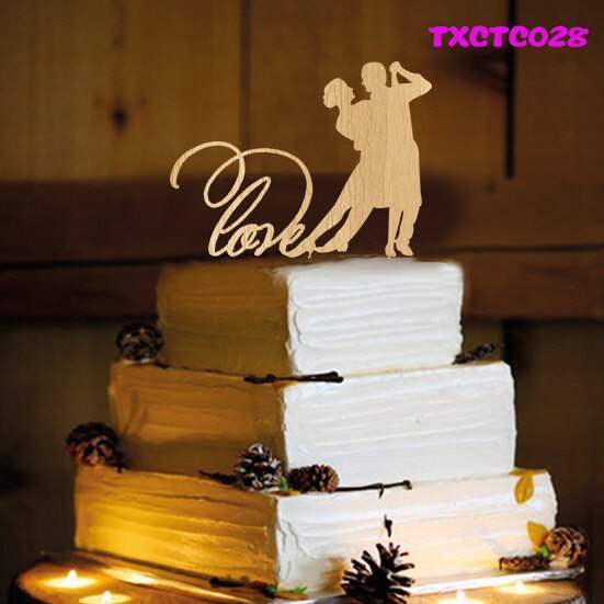 Mixed Style Wood Rustic Wedding Cake Topper Bride and Groom Silhouette , Mr & Mrs Topper for Wedding Decoration Anniversary: style 8