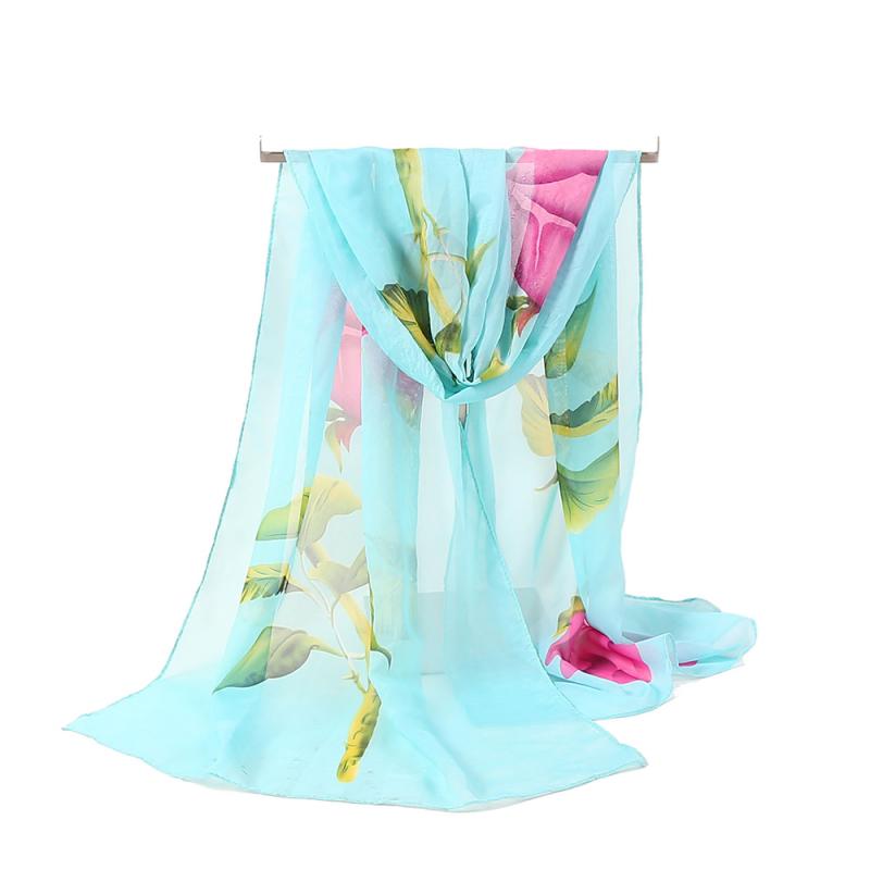 Women's Long Soft Rose Flower Print Wrap Lady Shawl Silk Chiffon Scarf: 05