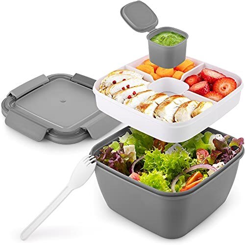 52oz Bento Lunch Box Salad Container for Lunch BPA Free Leak Proof Salad Dressing Container with Smart Lock Reusable Spork