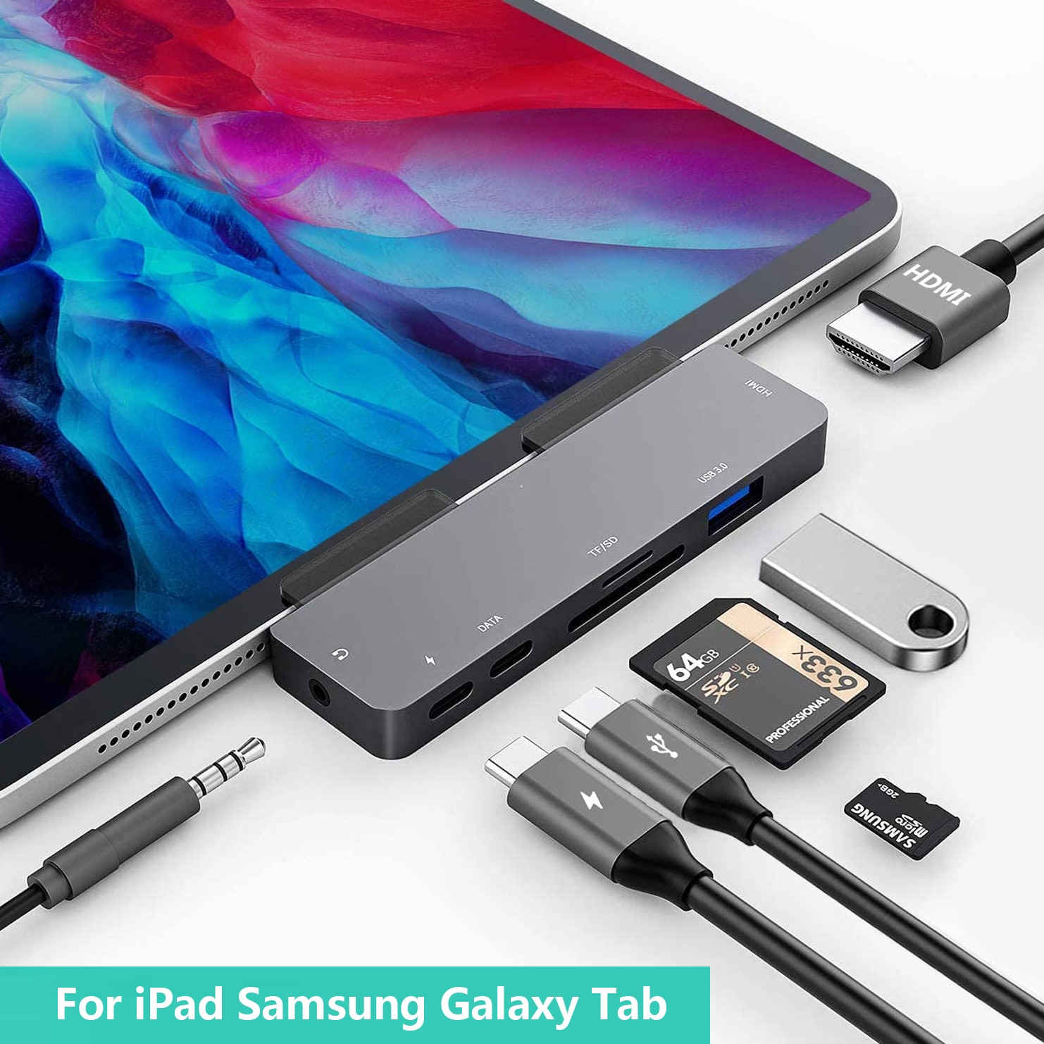 Usb C Hub Voor Ipad Pro, samsung Galaxy Tab Docking Station Met 4K Hdmi-Compatibel USB3.0 3.5Mm Audio Jack Sd/Micro Card reader