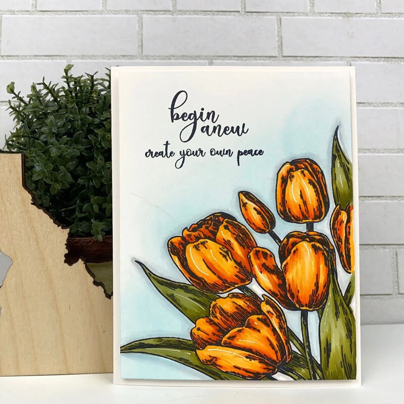 Qwell blomster tulipan buket klare gennemsigtige stempler til håndværkspapir kort gør det selv scrapbog skabelon