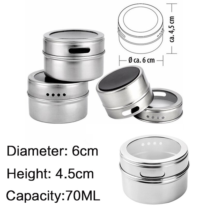 Magnetic Spice Jar Set With Stickers Stainless Steel Spice Storage Tins Container Pepper Seasoning Sprays Tools seasoning bottle