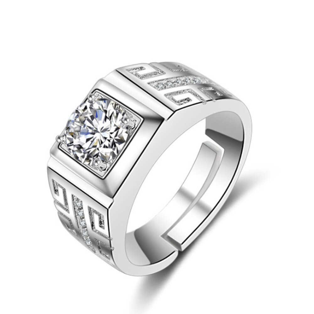 9mm crystal zircon open ring voor Mannen Mannelijke Zilveren kleur bruiloft sieraden paar ringen opening verstelbare ring