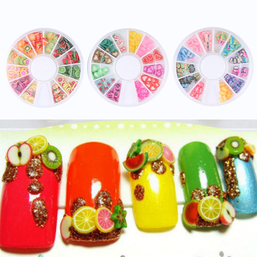 1 Doos Kleurrijke Manicure 3D Polymeer Klei Polymeer Klei Hart Vlinder Fruit Vorm Nail Stick Nail Art Accessoires Nails Gereedschap