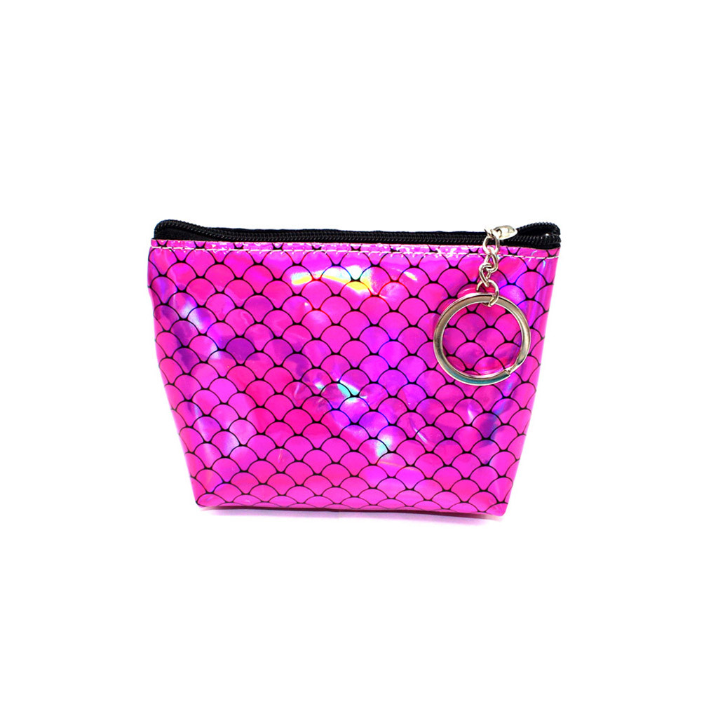 2019New fermeture éclair femmes fille impression fleur collations porte-monnaie portefeuille sac changement porte-clés avec poche: Purple