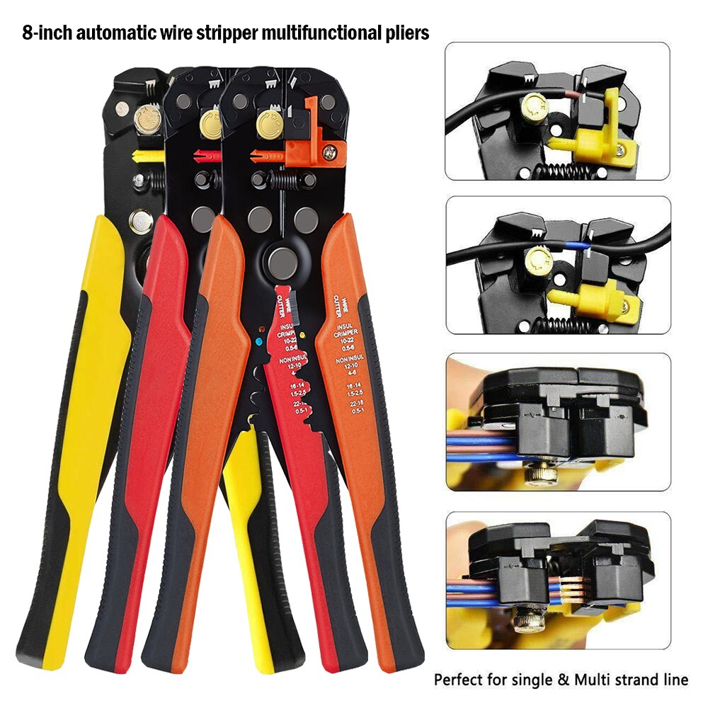 Krimptang, kabelknipper, automatische draadstripper, multifunctionele striptang, krimptang, aansluiting 0.2-6.0 mm, 2-delig gereedschap