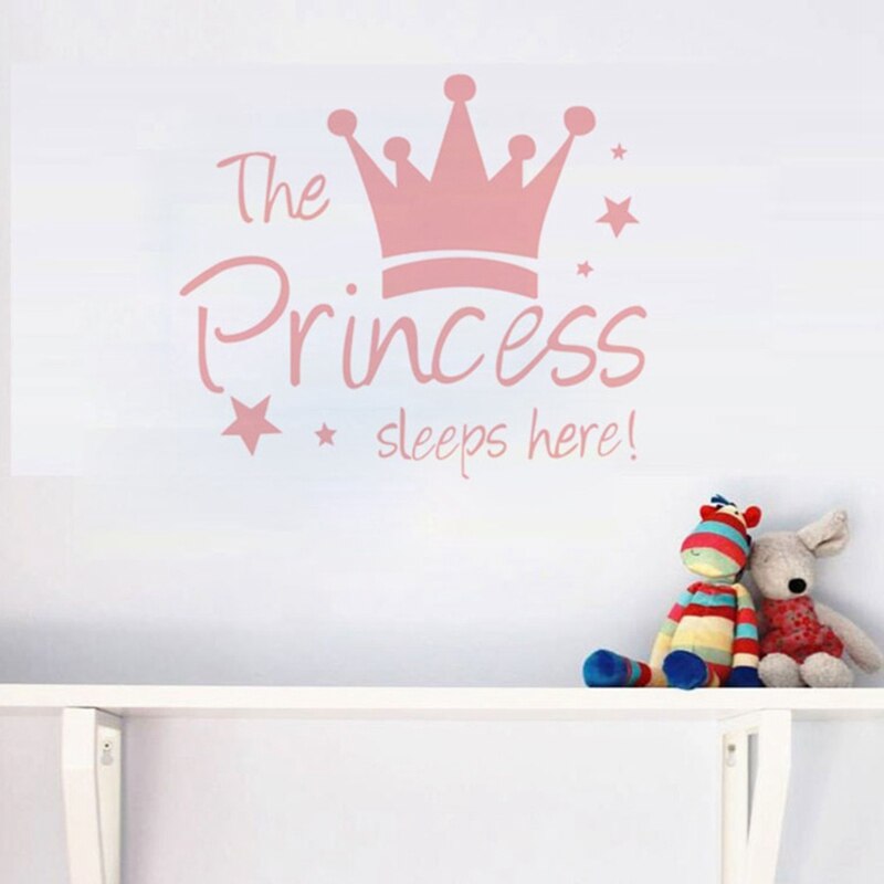 De Prinses Slaapt Hier Muursticker Roze Kroon Home Decor Woonkamer Decor Verwijderbare Vinyl Sticker Op De Muur Voor kids Meisje