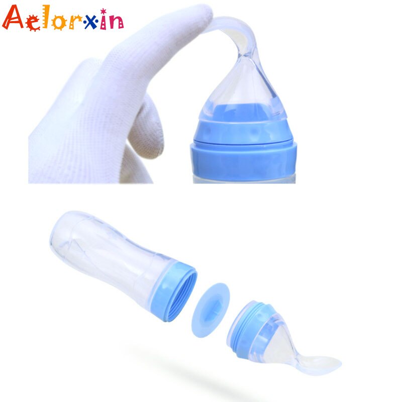 Biberon en Silicone de sécurité de 120ML, avec cuillère, pour complément alimentaire, riz, céréales, cuillère à presser, lait, tasse