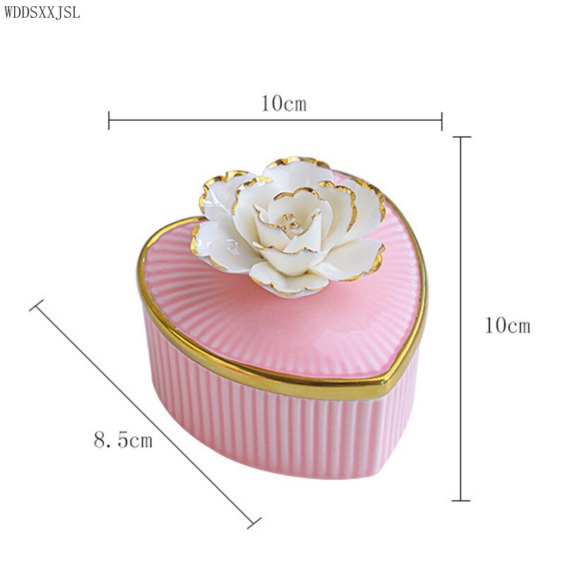 three-dimensional Handwork flowers storage jar ceramic crafts hand-painted gold home heart-shaped jewelry box storage box