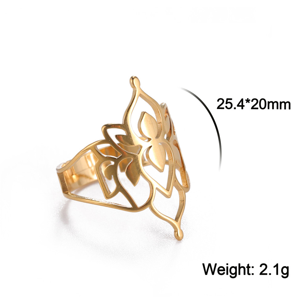 Skyrim Eenvoudige Knipsel Filigraan Bloem Ringen Voor Vrouwen Rvs Wedding Party Verstelbare Vintage Ring Sieraden: B Gold color
