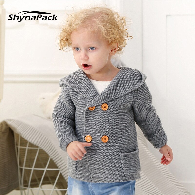 Strik cardigan sweater til baby dreng 0-2t spædbørn børn trøje hætte tøj til småbørn tøj varm hættetrøje jakke parka børn