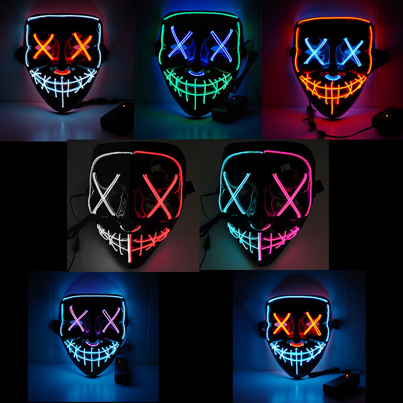 Halloween led maske rensemasker valg mascara kostume dj fest lys op masker lyser i mørke 2 farve splejsmaske