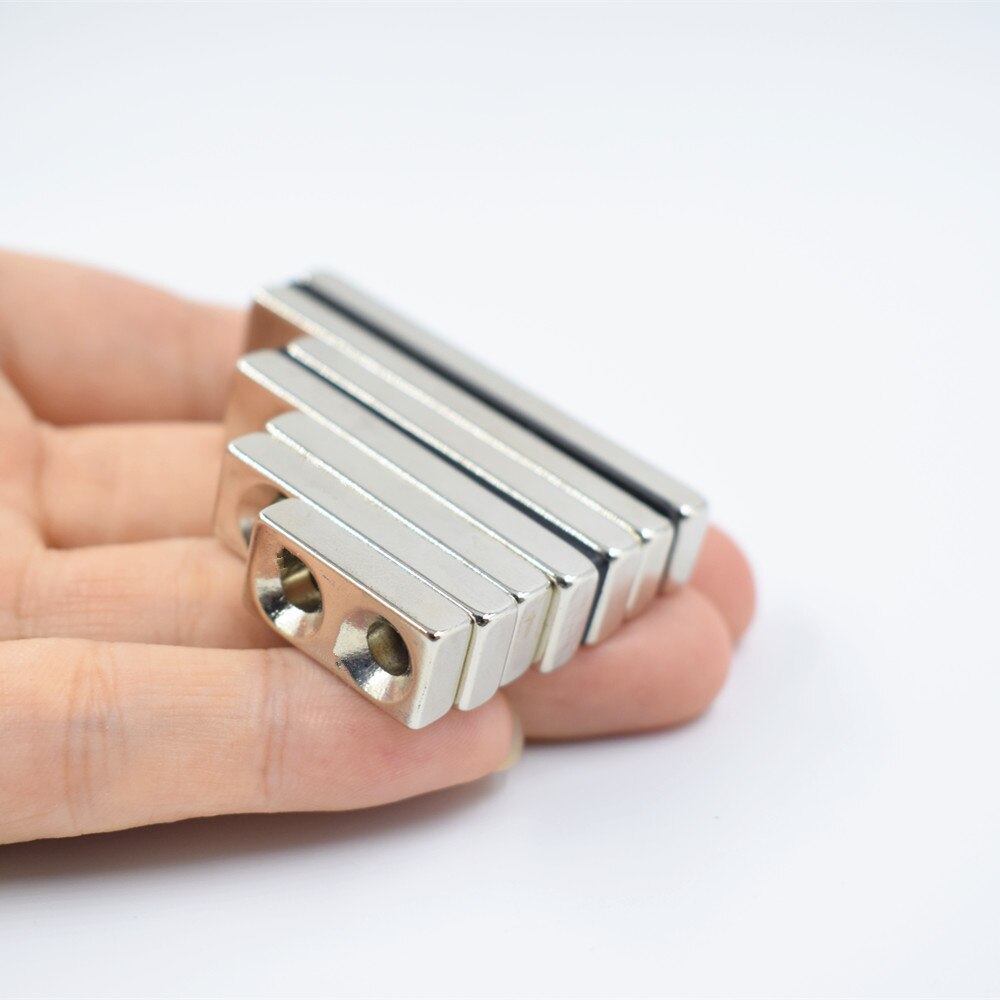 2 stk neodym magnet dobbelt hul sjælden jord lille stærk sort rektangel permanent køleskab ndfeb nikkel magnetisk