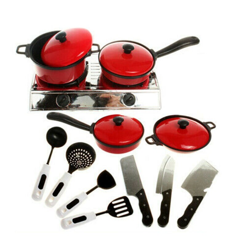 13 Pcs Kid Speelgoed Speelhuis Keukengerei Koken Potten Pannen Voedsel Gerechten Cookware