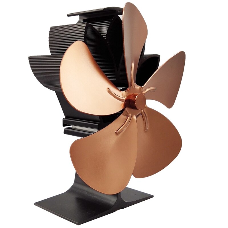 Wood Stove Fan 5-Blade - Heat Powered Log Burner Increases 80% More Warm Air Than 2 Blade Eco-Friendly with Stove Thermometer: Gold