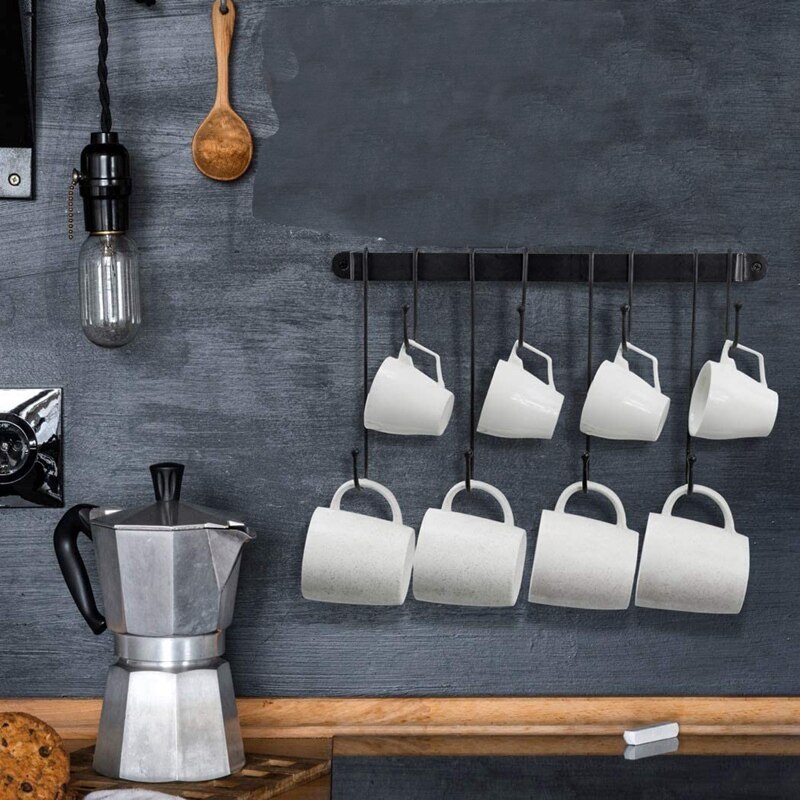Coffee Mug Rack,Wall Mounted Coffee Cup Holder with Flexible Hooks,for Mugs,Teacups,Kitchen Utensils(16 Inch/Black): Default Title
