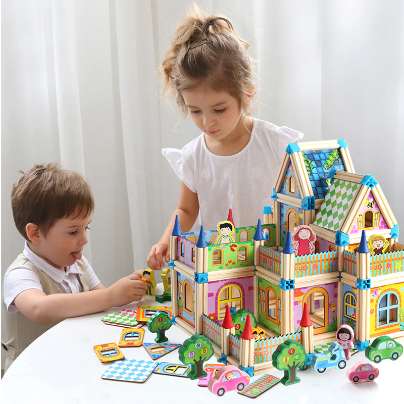 128 Pcs/268 Pcs Speelgoed Voor Poppenhuis Met Pop Houten Huis Diy Miniatuur Huis Te Verbeteren Intelligentie Speelgoed als Cadeau Voor