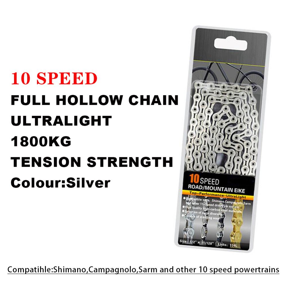 10/11 Speed Bicycle Chain Full Hollow Bicycle Chain Mountain Road Bike Hollow Chain Ultra Light 116L Gold Silver: Silver 10 Speeds