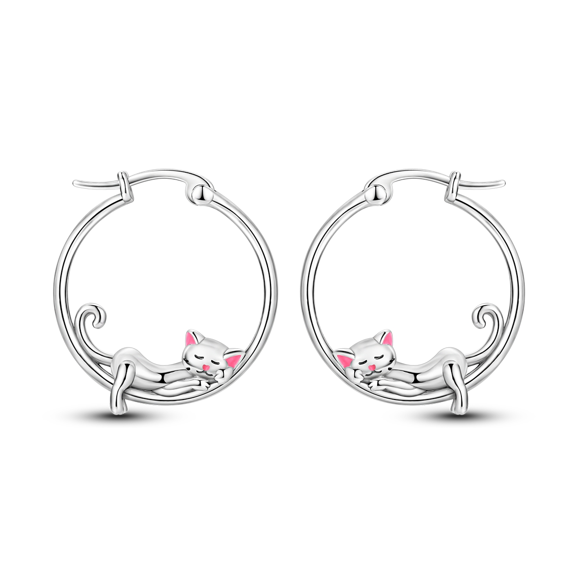 925 örhängen i sterlingsilver med söt lata katter, djur, husdjur, smycken, ringörhängen för kvinnor, fina smycken för födelsedagsfest: Vit