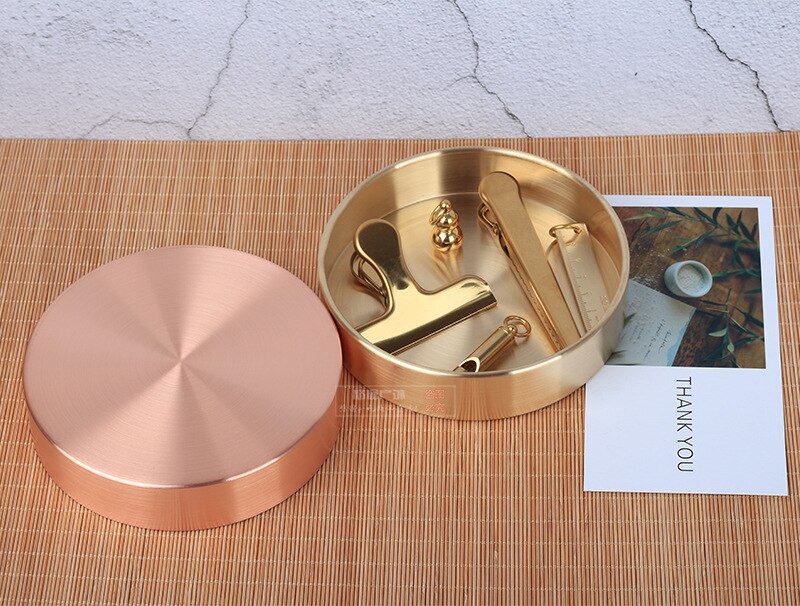 Bandeja de metal redonda de cobre puro, bandeja de almacenamiento de adornos de latón, oro rosa y oro, para picnic, buffet y en casa