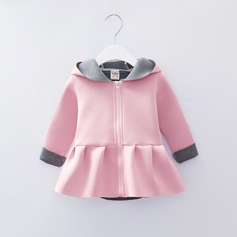 Baby Meisje 3D Cartoon Konijn Oor Patchwork Rits Hoodies Jas Ruche Herfst Winter Jas Uitloper Baby Meisje Kleding: Roze / 12m