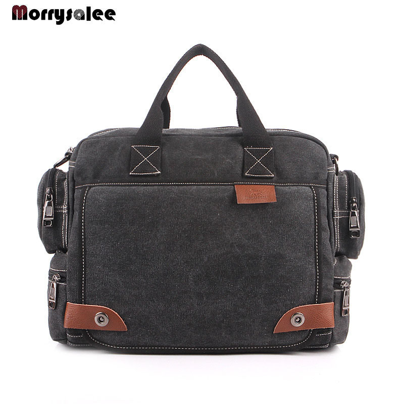 Multi-function Canvas Men's Bag Men shoulder Bag Business Casual male Handbag: Black