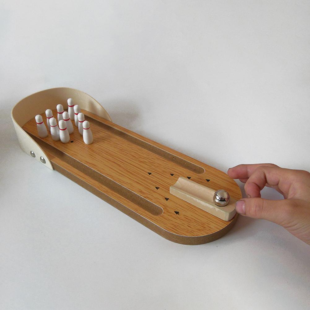 Mini juego de mesa de entretenimiento interactivo de madera con bolos para padres e hijos, juguetes de deporte de boliche para niños