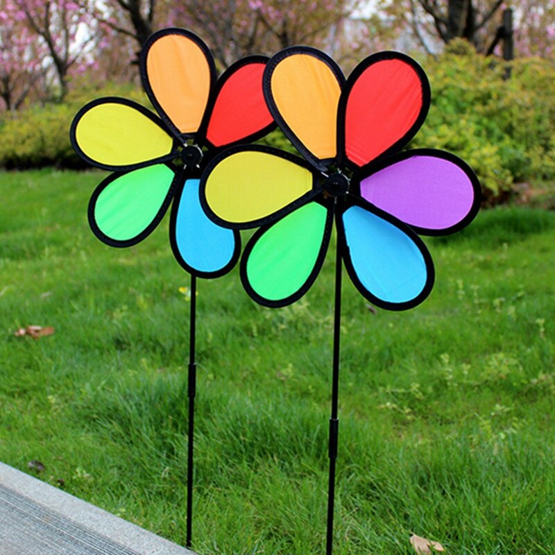 Moulin à vent en tissu 6 couleurs, bordure noire, Camping, jouets pour enfants, décoration de jardin, 6 pièces