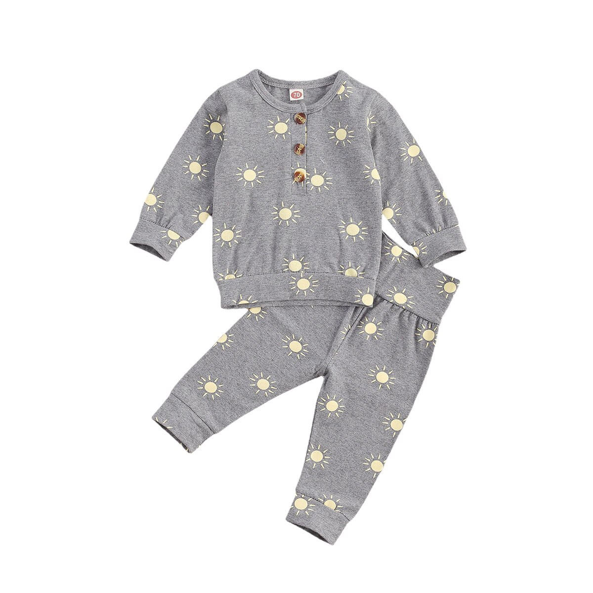 Pudcoco toddler afslappet hyggeligt blødt tøj lange ærmer + lange bukser lille soltryk enkeltbrystet forårstøj 0-18m: Grå / 80cm