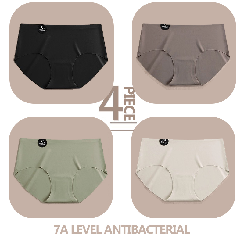 4PCS/Set Seamless Slik Women Panties Ultral Thin Briefs High Elastic Breathable Underwear 7A Comfortable Intimates Soft Lingerie: XXS / Gold