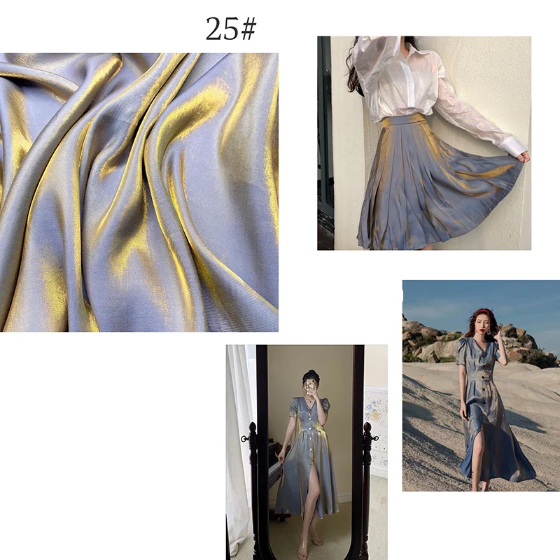 Tela de satén sedoso de cristal, tela iridiscente con purpurina, material de vestir brillante, tela de ropa brillante