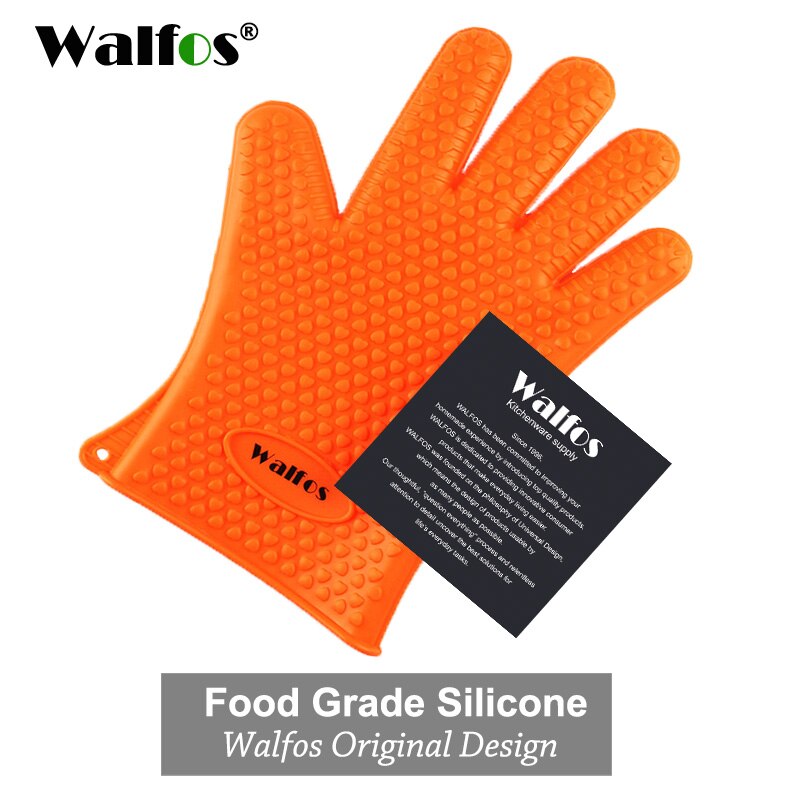 Walfos silikone ovn køkkenhandske varmebestandig tyk madlavning bbq grill handske ovn luffer køkken gadgets køkken tilbehør: Orange