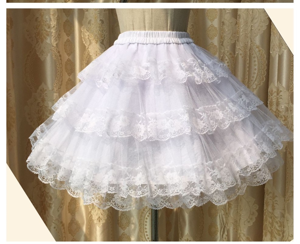 Falda lolita dulce de 2 colores blanco/negro, falda victoriana esponjosa de encaje retro, tres capas de hilo duro, lolita gótica con bullicio loli