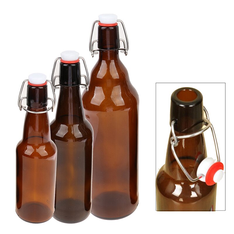 Botellas de cerveza de vidrio ámbar para elaboración casera con tapas abatibles, 330/500/1000ml
