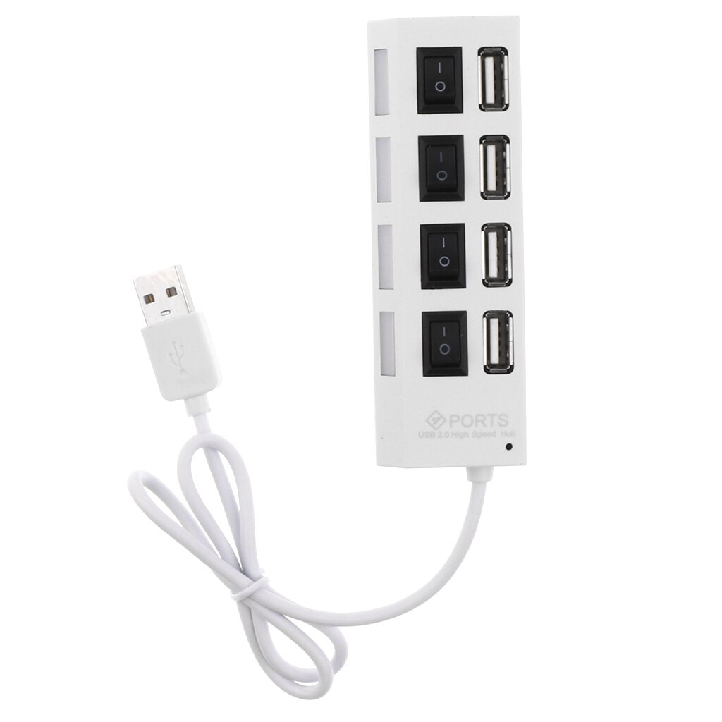 4- -poorts usb 2.0- hub voor mac pc usb-flashstations met aan/uit-schakelaars: Wit