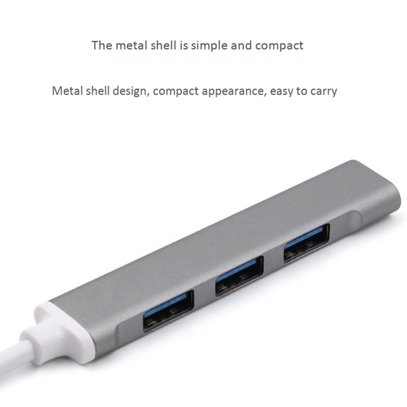 Type-C to 4-Port USB 3.0 Hub, Ultra-Slim Data USB Hub for Mac Pro IMac Surface Pro XPS PC Mobile