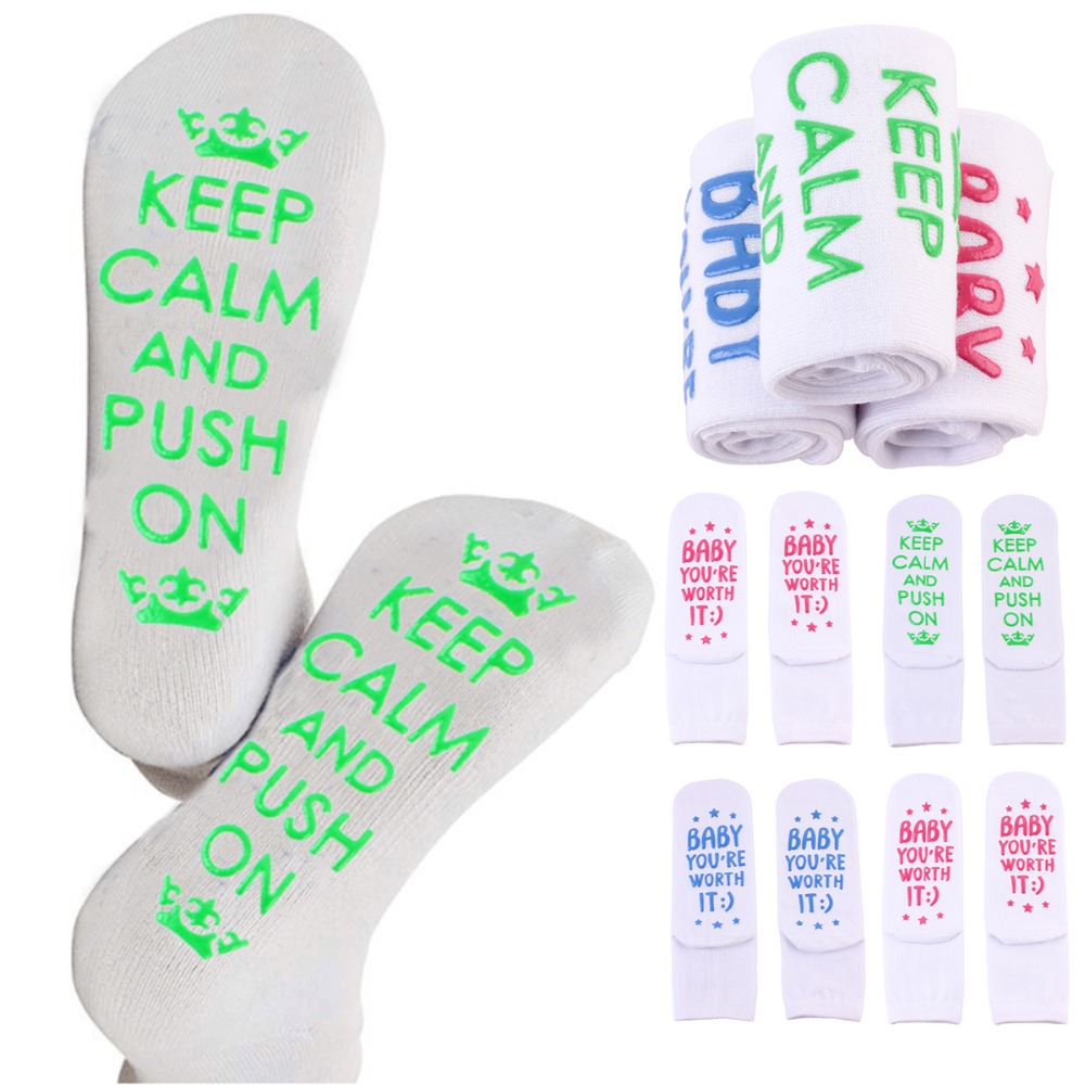Barselsbomuld åndbar anti-skrid inspirerende sokker sål bogstav skridsikre push sokker til gravide efterår forår efterår