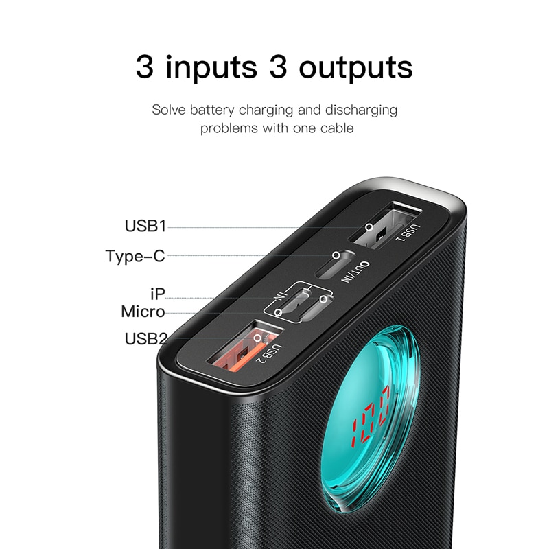 Baseus 20000 Mah Power Bank 18W PD3.0 QC3.0 Snel Opladen Outdoor Draagbare Oplader Reizen Externe Batterij Powerbank Voor Telefoon