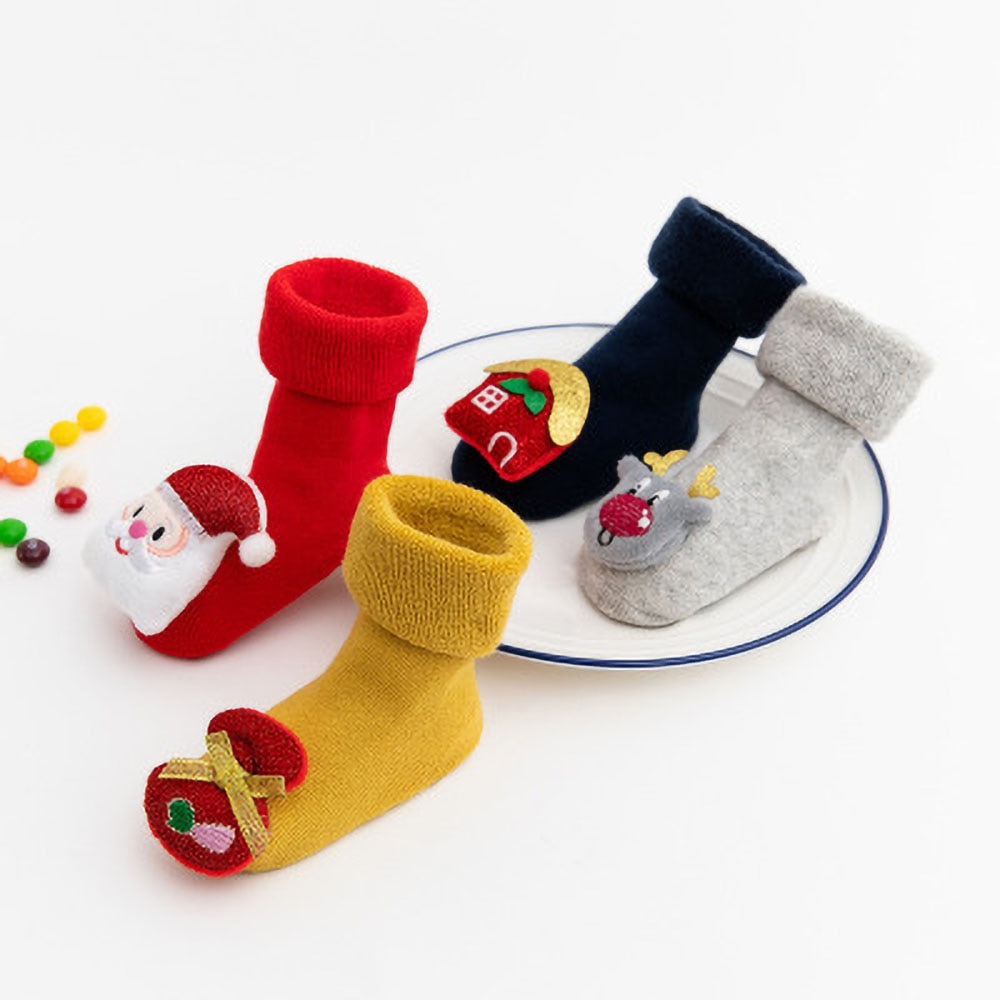 Children cuff terry socks cute doll towel socks floor socks autumn and winter cartoon extra thick baby non-slip Christmas socks