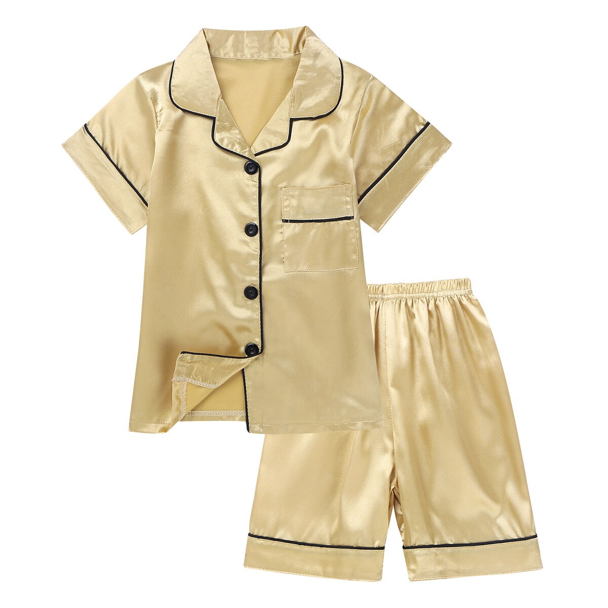 Zomer Kinderen Nachtkleding Sets Unisex Clasic Zijden Pyjama Nachtkleding Outfit Korte Mouw Slaap Set Jongens Meisjes Nachtkleding Loungewear
