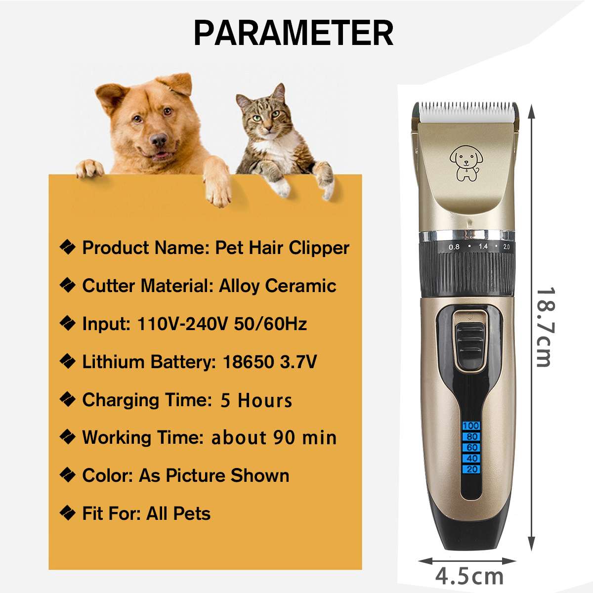 Rechargeable Low-noise Hair Grooming Cutter Machine Electrical Dog Hair Trimmer USB Charging Pet Hair Clipper