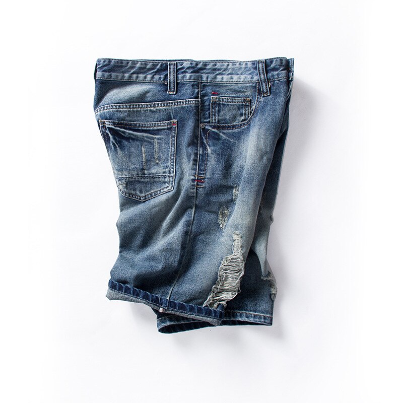 Denim shorts til mænd sommer plus størrelse m -6xl løse tynde shorts flået fem-punktsbukser blå jeans