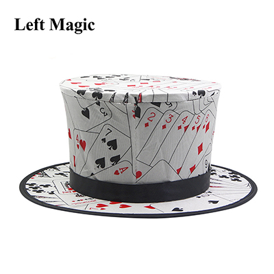 Vouwen Top Hat Lente Goocheltrucs (Zwart & Speelkaart Patroon) verschijnen/Vanishing Objecten Hoed Podium Accessoires Gimmick: Playing Card Pattern