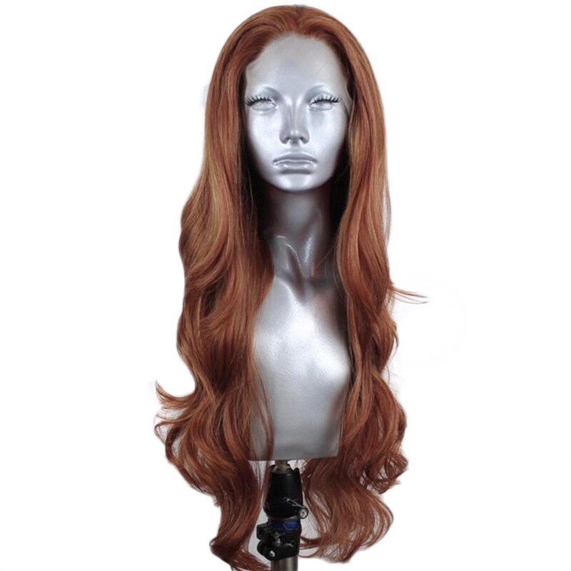 Perruque Lace Front Wig synthétique Body Wave longue brune, perruque en Fiber de haute température pour femmes, perruque Lace Wig Free Part