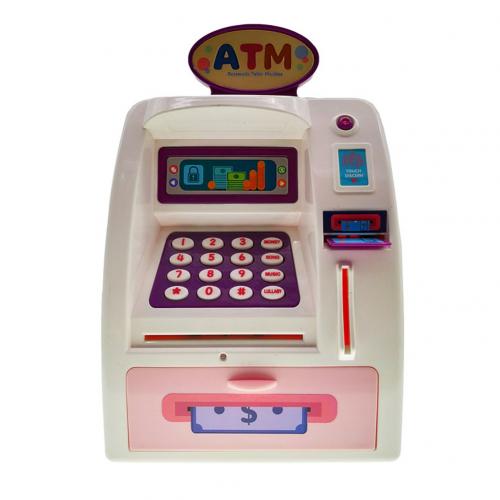 Simulatie Elektronische Geldautomaten Wachtwoord Vingerafdruk Muziek Led Model Pretend Play Speelgoed Automatische Storting Bankbiljet Speelgoed: Roze