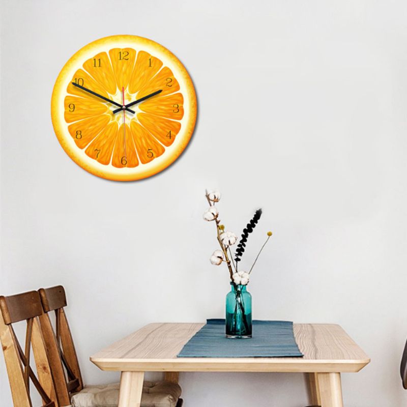Fruit Printed Wooden Digital Wall Clock Silent Quartz Kitchen Decor