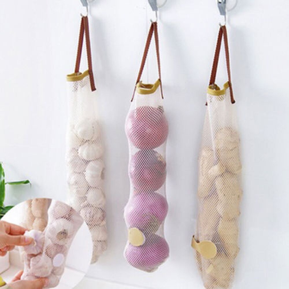 Kitchen Onion Potato Storage Bag Hanging Mesh Bags Kitchen Garlic Ginger Garbage Trash Storage Bag Organizer